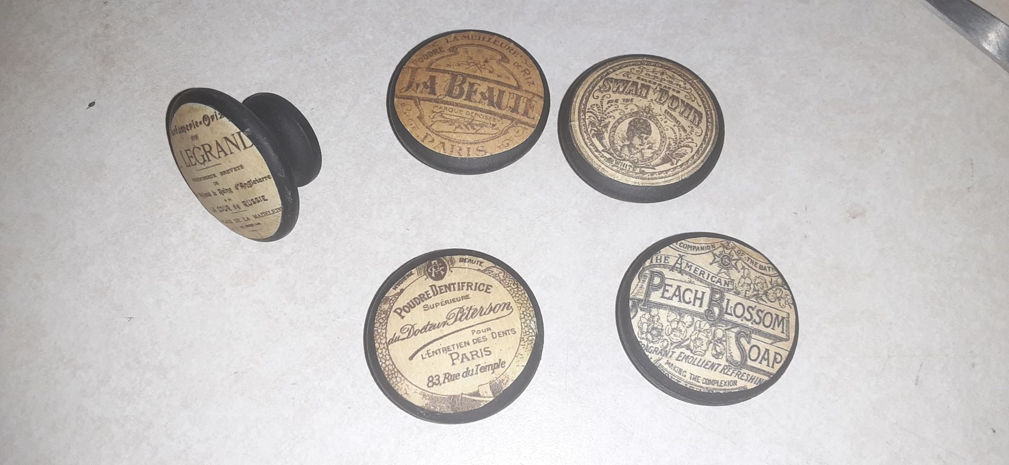 Old Vintage Ads Kitchen Cabinet Knobs – Set of 5 | Handmade Dresser Pulls
