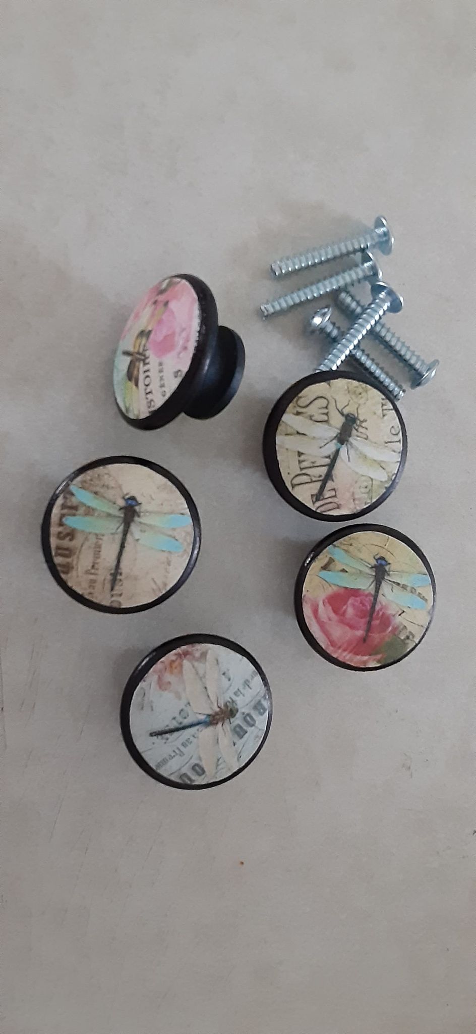 Floral Dragonflies Kitchen Cabinet Knobs – Set of 5 | Handmade Dresser Pulls