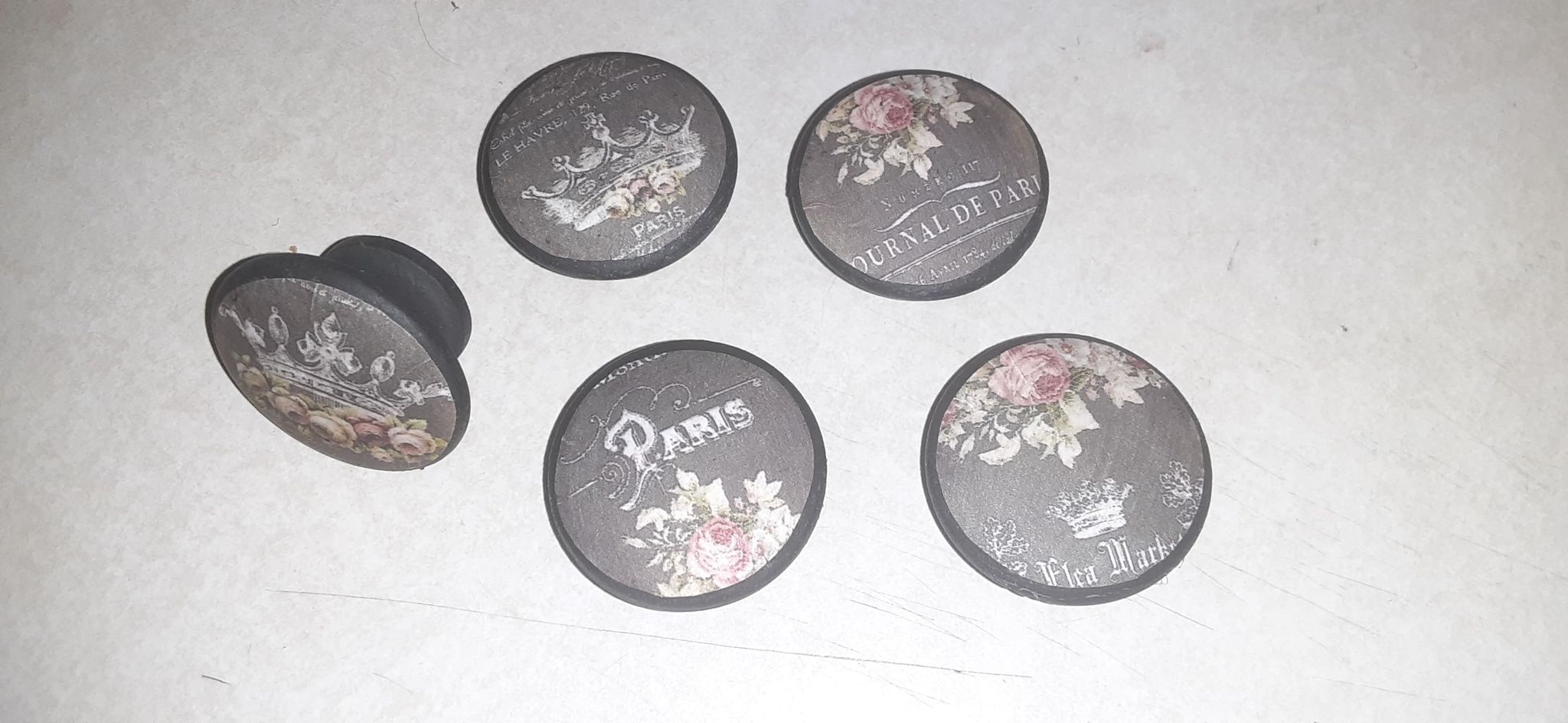 French Rose Paris Eiffel Tower Kitchen Cabinet Knobs – Set of 5 | Handmade Dresser Pulls